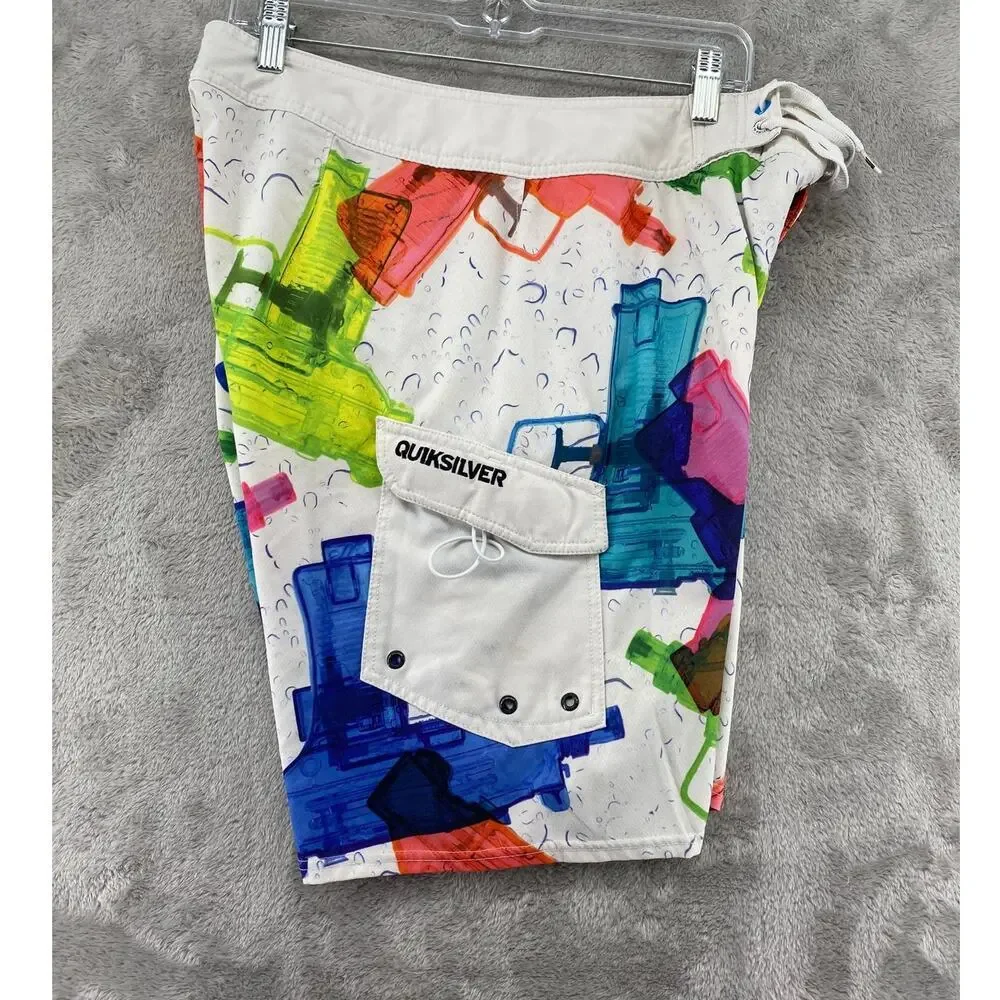 Quiksilver Cypher Series Board Shorts Water Gun Print White Multicolor Size 33
